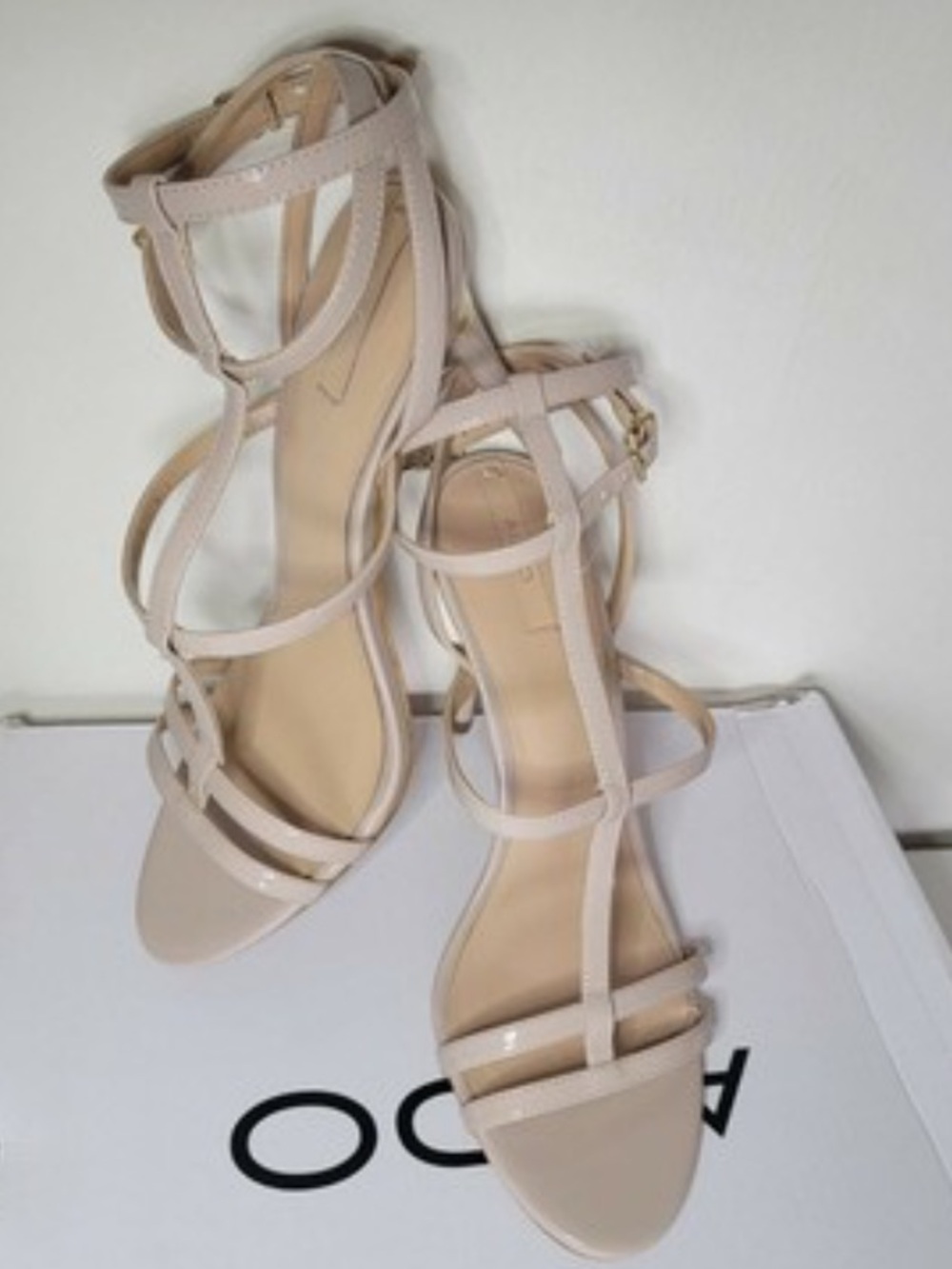 Aldo Nude Strappy T‑Bar Stiletto Heels